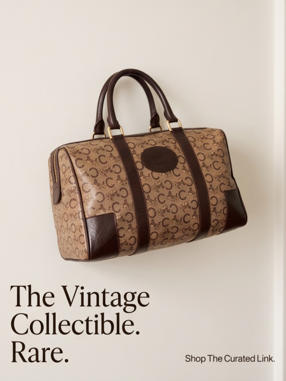 Celine Vintage Brown and Beige Monogram Boston Bag Satchel EUC